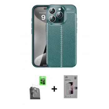 MARSİLYAN™- iPhone 16 Pro Kılıf Doruk Klasik Özel Seri - Siyah Bilvis 3D Mat Cam Ekran Koruyucu + Raze Metal Kamera Lens - SH