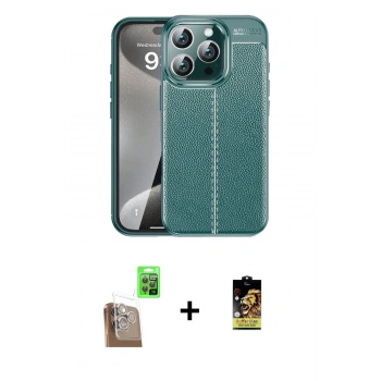 MARSİLYAN™- iPhone 16 Pro Kılıf Doruk Klasik Özel Seri - Siyah Buffer Cam Ekran Koruyucu + Raze Metal Kamera Lens - CLTM