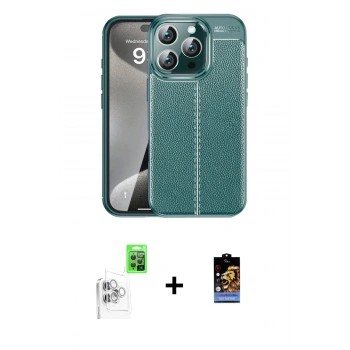 MARSİLYAN™- iPhone 16 Pro Kılıf Doruk Klasik Özel Seri - Siyah Buffer Hayalet Cam Ekran Koruyucu + Raze Metal Kamera Lens - BZ