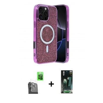 MARSİLYAN™- iPhone 16 Pro Kılıf Eksen Çizgi - Siyah 360 Mat Full Body Arka Koruyucu + Raze Metal Kamera Lens - SH