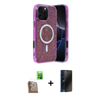 MARSİLYAN™- iPhone 16 Pro Kılıf Eksen Çizgi - Siyah 3D Antistatik Hayalet Cam Ekran Koruyucu + Raze Metal Kamera Lens - CLTM