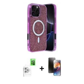 MARSİLYAN™- iPhone 16 Pro Kılıf Eksen Çizgi - Siyah 3D Antistatik Mat Seramik Nano Ekran Koruyucu + Raze Metal Kamera Lens - BZ