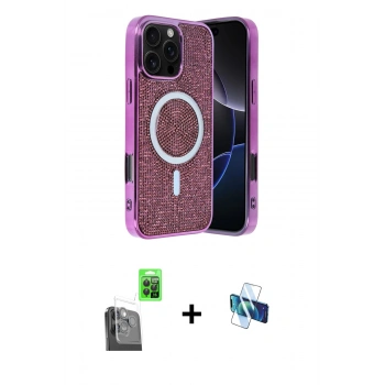 MARSİLYAN™- iPhone 16 Pro Kılıf Eksen Çizgi - Siyah 3D Antistatik Seramik Nano Ekran Koruyucu + Raze Metal Kamera Lens - SH