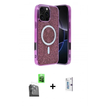 MARSİLYAN™- iPhone 16 Pro Kılıf Eksen Çizgi - Siyah Bilvis 0.18mm Plus Cam Ekran Koruyucu + Raze Metal Kamera Lens - SH