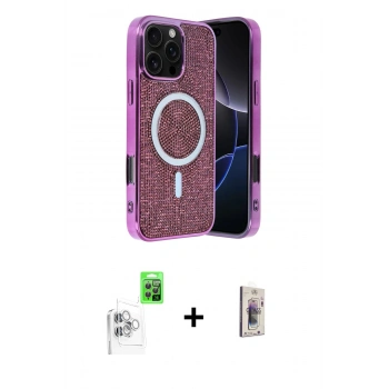 MARSİLYAN™- iPhone 16 Pro Kılıf Eksen Çizgi - Siyah Bilvis 3D Cam Ekran Koruyucu + Raze Metal Kamera Lens - BZ