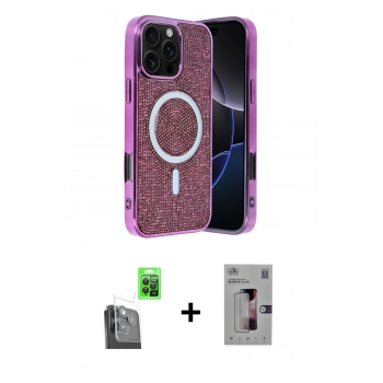 MARSİLYAN™- iPhone 16 Pro Kılıf Eksen Çizgi - Siyah Bilvis 3D Mat Cam Ekran Koruyucu + Raze Metal Kamera Lens - SH
