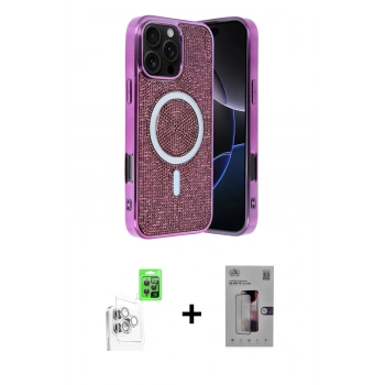 MARSİLYAN™- iPhone 16 Pro Kılıf Eksen Çizgi - Siyah Bilvis 3D Mat Cam Ekran Koruyucu + Raze Metal Kamera Lens - BZ