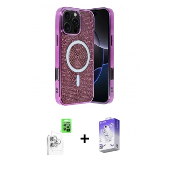 MARSİLYAN™- iPhone 16 Pro Kılıf Eksen Çizgi - Siyah Bilvis 5in1 3D Magic Cam Ekran Koruyucu + Raze Metal Kamera Lens - BZ
