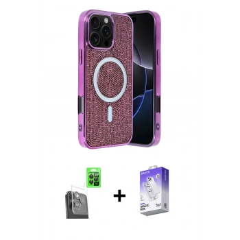 MARSİLYAN™- iPhone 16 Pro Kılıf Eksen Çizgi - Siyah Bilvis 5in1 3D Magic Cam Ekran Koruyucu + Raze Metal Kamera Lens - SH