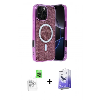 MARSİLYAN™- iPhone 16 Pro Kılıf Eksen Çizgi - Siyah Bilvis 5in1 5D Magic Hayalet Cam Ekran Koruyucu + Raze Metal Kamera Lens - BZ