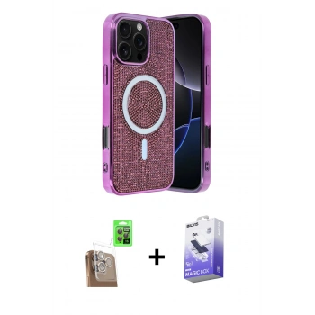 MARSİLYAN™- iPhone 16 Pro Kılıf Eksen Çizgi - Siyah Bilvis 5in1 5D Magic Hayalet Cam Ekran Koruyucu + Raze Metal Kamera Lens - CLTM