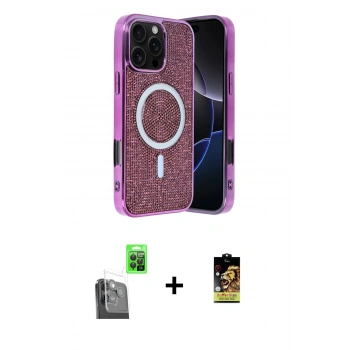 MARSİLYAN™- iPhone 16 Pro Kılıf Eksen Çizgi - Siyah Buffer Cam Ekran Koruyucu + Raze Metal Kamera Lens - SH