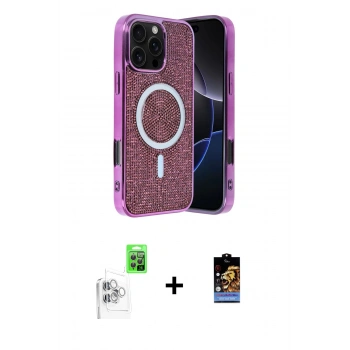 MARSİLYAN™- iPhone 16 Pro Kılıf Eksen Çizgi - Siyah Buffer Hayalet Cam Ekran Koruyucu + Raze Metal Kamera Lens - BZ