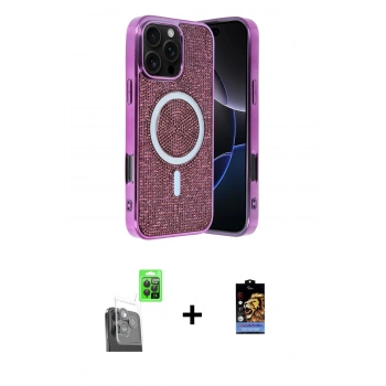 MARSİLYAN™- iPhone 16 Pro Kılıf Eksen Çizgi - Siyah Buffer Hayalet Cam Ekran Koruyucu + Raze Metal Kamera Lens - SH