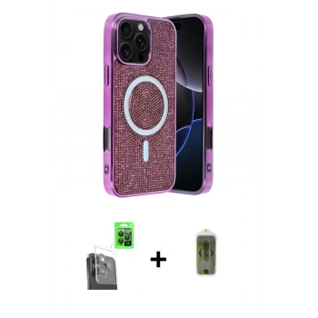 MARSİLYAN™- iPhone 16 Pro Kılıf Eksen Çizgi - Siyah Joko Magic 5D Hayalet Cam + Raze Metal Kamera Lens - SH