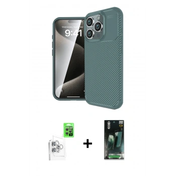MARSİLYAN™- iPhone 16 Pro Kılıf Eksen Form Prime - Siyah 360 Mat Full Body Arka Koruyucu + Raze Metal Kamera Lens - BZ