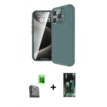 MARSİLYAN™- iPhone 16 Pro Kılıf Eksen Form Prime - Siyah 360 Mat Full Body Arka Koruyucu + Raze Metal Kamera Lens - SH