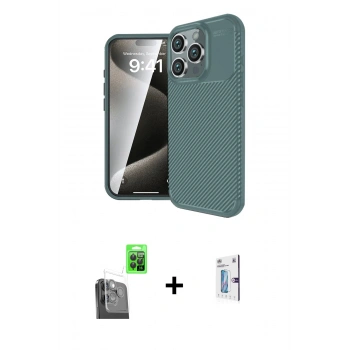 MARSİLYAN™- iPhone 16 Pro Kılıf Eksen Form Prime - Siyah Bilvis 0.18mm Plus Cam Ekran Koruyucu + Raze Metal Kamera Lens - SH