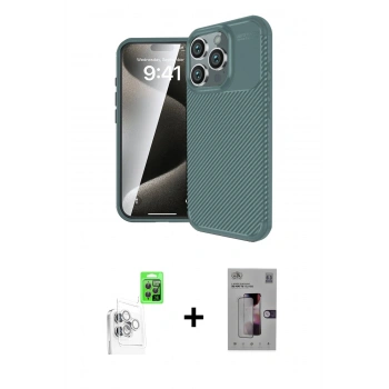 MARSİLYAN™- iPhone 16 Pro Kılıf Eksen Form Prime - Siyah Bilvis 3D Mat Cam Ekran Koruyucu + Raze Metal Kamera Lens - BZ