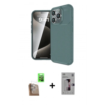 MARSİLYAN™- iPhone 16 Pro Kılıf Eksen Form Prime - Siyah Bilvis 3D Mat Cam Ekran Koruyucu + Raze Metal Kamera Lens - CLTM
