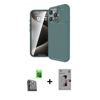 MARSİLYAN™- iPhone 16 Pro Kılıf Eksen Form Prime - Siyah Bilvis 3D Mat Cam Ekran Koruyucu + Raze Metal Kamera Lens - SH