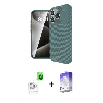 MARSİLYAN™- iPhone 16 Pro Kılıf Eksen Form Prime - Siyah Bilvis 5in1 3D Magic Cam Ekran Koruyucu + Raze Metal Kamera Lens - BZ