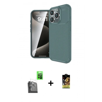 MARSİLYAN™- iPhone 16 Pro Kılıf Eksen Form Prime - Siyah Buffer Cam Ekran Koruyucu + Raze Metal Kamera Lens - SH