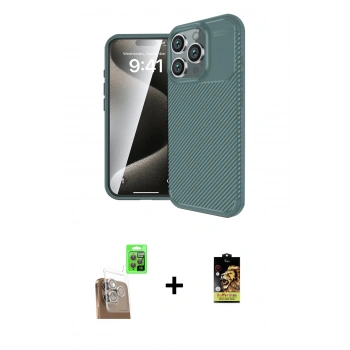 MARSİLYAN™- iPhone 16 Pro Kılıf Eksen Form Prime - Siyah Buffer Cam Ekran Koruyucu + Raze Metal Kamera Lens - CLTM