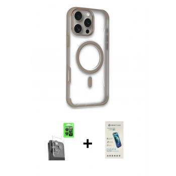 MARSİLYAN™- iPhone 16 Pro Kılıf Eksen Klasik Koleksiyonu - Şeffaf Pasifik Cam Ekran Koruyucu + Raze Metal Kamera Lens - SH