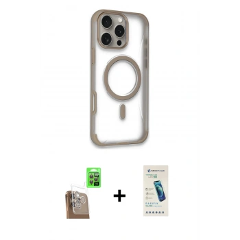 MARSİLYAN™- iPhone 16 Pro Kılıf Eksen Klasik Koleksiyonu - Şeffaf Pasifik Cam Ekran Koruyucu + Raze Metal Kamera Lens - CLTM