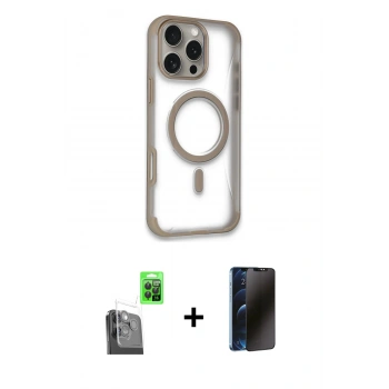 MARSİLYAN™- iPhone 16 Pro Kılıf Eksen Klasik Koleksiyonu - Siyah 3D Antistatik Hayalet Cam Ekran Koruyucu + Raze Metal Kamera Lens - SH