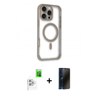 MARSİLYAN™- iPhone 16 Pro Kılıf Eksen Klasik Koleksiyonu - Siyah 3D Antistatik Hayalet Cam Ekran Koruyucu + Raze Metal Kamera Lens - BZ