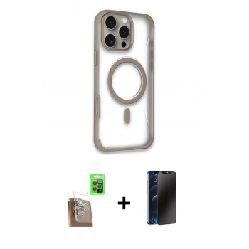 MARSİLYAN™- iPhone 16 Pro Kılıf Eksen Klasik Koleksiyonu - Siyah 3D Antistatik Hayalet Cam Ekran Koruyucu + Raze Metal Kamera Lens - CLTM