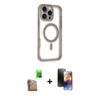 MARSİLYAN™- iPhone 16 Pro Kılıf Eksen Klasik Koleksiyonu - Siyah 3D Antistatik Mat Seramik Nano Ekran Koruyucu + Raze Metal Kamera Lens - CLTM