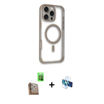 MARSİLYAN™- iPhone 16 Pro Kılıf Eksen Klasik Koleksiyonu - Siyah 3D Antistatik Seramik Nano Ekran Koruyucu + Raze Metal Kamera Lens - CLTM