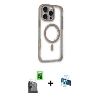 MARSİLYAN™- iPhone 16 Pro Kılıf Eksen Klasik Koleksiyonu - Siyah 3D Antistatik Seramik Nano Ekran Koruyucu + Raze Metal Kamera Lens - SH