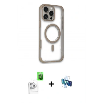 MARSİLYAN™- iPhone 16 Pro Kılıf Eksen Klasik Koleksiyonu - Siyah 3D Antistatik Seramik Nano Ekran Koruyucu + Raze Metal Kamera Lens - BZ