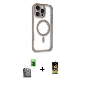 MARSİLYAN™- iPhone 16 Pro Kılıf Eksen Klasik Koleksiyonu - Siyah Buffer Cam Ekran Koruyucu + Raze Metal Kamera Lens - SH