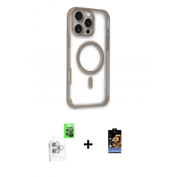 MARSİLYAN™- iPhone 16 Pro Kılıf Eksen Klasik Koleksiyonu - Siyah Buffer Hayalet Cam Ekran Koruyucu + Raze Metal Kamera Lens - BZ