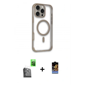 MARSİLYAN™- iPhone 16 Pro Kılıf Eksen Klasik Koleksiyonu - Siyah Buffer Hayalet Cam Ekran Koruyucu + Raze Metal Kamera Lens - SH