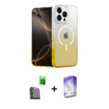 MARSİLYAN™- iPhone 16 Pro Kılıf Eksen Minimal Özel Seri - Siyah Bilvis 5in1 3D Magic Cam Ekran Koruyucu + Raze Metal Kamera Lens - SH