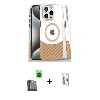MARSİLYAN™- iPhone 16 Pro Kılıf İz Asil Prime - Siyah Bilvis 0.18mm Plus Cam Ekran Koruyucu + Raze Metal Kamera Lens - SH