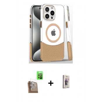 MARSİLYAN™- iPhone 16 Pro Kılıf İz Asil Prime - Siyah Bilvis 3D Cam Ekran Koruyucu + Raze Metal Kamera Lens - CLTM