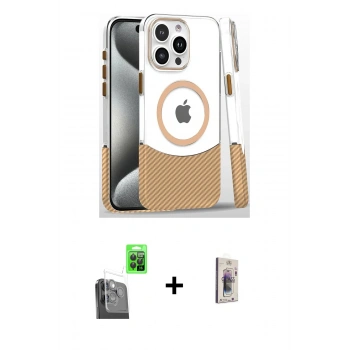 MARSİLYAN™- iPhone 16 Pro Kılıf İz Asil Prime - Siyah Bilvis 3D Cam Ekran Koruyucu + Raze Metal Kamera Lens - SH