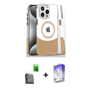 MARSİLYAN™- iPhone 16 Pro Kılıf İz Asil Prime - Siyah Bilvis 5in1 3D Magic Cam Ekran Koruyucu + Raze Metal Kamera Lens - SH