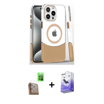 MARSİLYAN™- iPhone 16 Pro Kılıf İz Asil Prime - Siyah Bilvis 5in1 5D Magic Hayalet Cam Ekran Koruyucu + Raze Metal Kamera Lens - CLTM