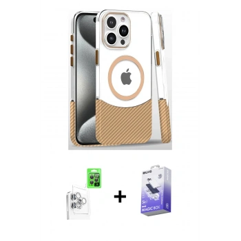 MARSİLYAN™- iPhone 16 Pro Kılıf İz Asil Prime - Siyah Bilvis 5in1 5D Magic Hayalet Cam Ekran Koruyucu + Raze Metal Kamera Lens - BZ