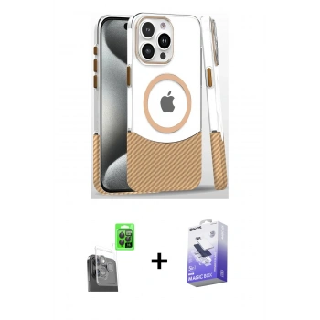 MARSİLYAN™- iPhone 16 Pro Kılıf İz Asil Prime - Siyah Bilvis 5in1 5D Magic Hayalet Cam Ekran Koruyucu + Raze Metal Kamera Lens - SH