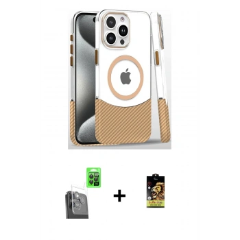 MARSİLYAN™- iPhone 16 Pro Kılıf İz Asil Prime - Siyah Buffer Cam Ekran Koruyucu + Raze Metal Kamera Lens - SH