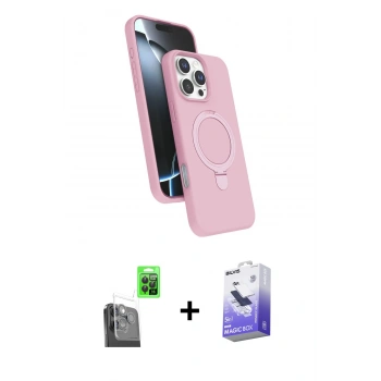 MARSİLYAN™- iPhone 16 Pro Kılıf İz Işık Koleksiyonu - Siyah Bilvis 5in1 5D Magic Hayalet Cam Ekran Koruyucu + Raze Metal Kamera Lens - SH
